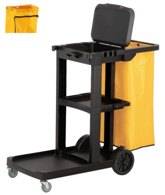 Black Compact Janitor Cart with Lid & Zipper Bag